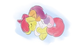 Size: 1920x1280 | Tagged: safe, artist:living_dead, apple bloom, scootaloo, sweetie belle, earth pony, pegasus, pony, unicorn, g4, cuddle puddle, cuddling, cutie mark crusaders, sleeping, snuggling