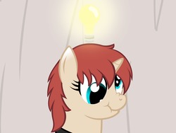 Size: 640x480 | Tagged: safe, artist:aha-mccoy, oc, oc only, oc:corel, pony, unicorn, derp, female, lightbulb, mare, personality swap, scrunchy face, solo