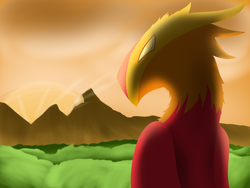 Size: 2200x1650 | Tagged: safe, artist:lightningchaserart, phoenix, close-up, dawn, solo