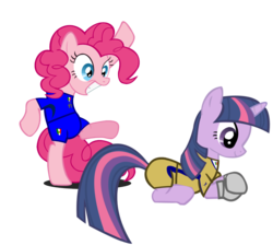 Size: 1225x1096 | Tagged: safe, artist:ironm17, pinkie pie, twilight sparkle, earth pony, pony, unicorn, g4, clothes, duo, duo female, female, football, gloves, italy, jersey, mare, short-sleeved goalkeeper jersey, simple background, transparent background, unicorn twilight, world cup