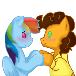 Size: 894x894 | Tagged: safe, artist:stockingstreams, cheese sandwich, rainbow dash, g4, blushing, cheesedash, female, male, pointy ponies, shipping, straight
