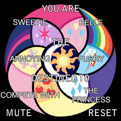 Size: 798x795 | Tagged: safe, sweetie belle, g4, annoying furry, compete, destiny generator, meme, princess, text