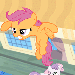 Size: 407x405 | Tagged: safe, screencap, scootaloo, for whom the sweetie belle toils, g4, animated, female, scootaloo can't fly