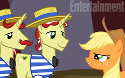 Size: 612x380 | Tagged: safe, screencap, applejack, flam, flim, g4, leap of faith, flim flam brothers