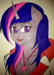 Size: 1535x2122 | Tagged: safe, artist:mr-skyliner34, twilight sparkle, anthro, g4, female, necklace, solo