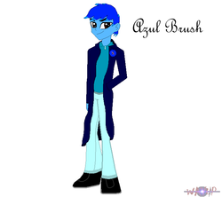 Size: 700x622 | Tagged: safe, artist:wayup, oc, oc only, oc:azul brush, equestria girls, g4, equestria girls-ified, simple background, solo, trenchcoat