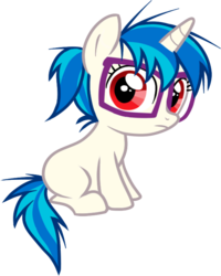 Size: 1823x2276 | Tagged: safe, artist:spacerainbow, dj pon-3, vinyl scratch, pony, unicorn, g4, female, filly, foal, glasses, hooves, horn, red eyes, simple background, sitting, solo, transparent background, vector, younger
