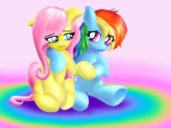 Size: 1032x774 | Tagged: dead source, safe, artist:privia, fluttershy, rainbow dash, g4, female, lesbian, ship:flutterdash, shipping