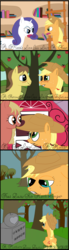 Size: 1024x3688 | Tagged: safe, artist:kickassking, applejack, caramel, rarity, g4, apple, barn, female, grave, hat, library, male, mother, sad, ship:carajack, shipping, straight, sweet apple acres