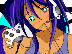 Size: 1024x771 | Tagged: dead source, safe, artist:jollyrogers5, princess luna, human, gamer luna, g4, blushing, bust, controller, female, gamer girl, headset, human coloration, humanized, solo, xbox