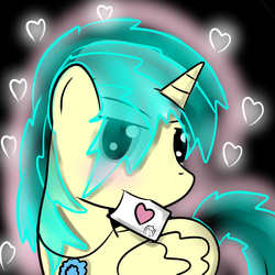 Size: 750x750 | Tagged: safe, artist:pizzaawpon-ee, oc, oc only, alicorn, pony, alicorn oc, heart, letter, mouth hold, solo