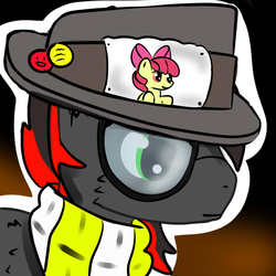 Size: 750x750 | Tagged: safe, artist:pizzaawpon-ee, apple bloom, g4, clothes, female, hat, scarf, solo, trilby