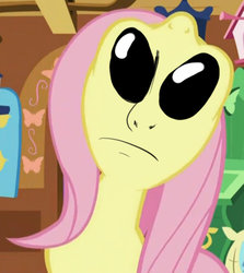 Size: 445x499 | Tagged: safe, edit, edited screencap, screencap, fluttershy, alien, g4, stare master, female, nightmare fuel, solo