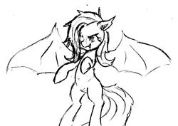 Size: 1024x727 | Tagged: safe, artist:tebasaki, fluttershy, pony, g4, belly button, female, flutterbat, grayscale, monochrome, solo, traditional art