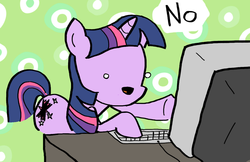 Size: 1038x672 | Tagged: safe, twilight sparkle, g4, computer, female, no, reaction image, solo