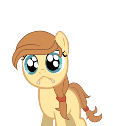 Size: 662x740 | Tagged: dead source, safe, artist:avisola, oc, oc only, oc:cream heart, earth pony, pony, g4, the super speedy cider squeezy 6000, blank flank, brown mane, brown tail, earth pony oc, female, filly, foal, hair tie, hug request, sad, simple background, solo, tail, transparent background, vector, wavy mouth, younger