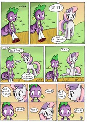 Size: 1636x2311 | Tagged: safe, artist:crazydiary86, spike, sweetie belle, g4, bouquet, comic, for one day, sad