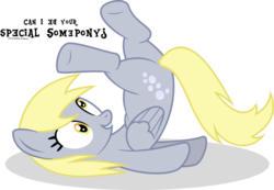 Size: 1024x707 | Tagged: safe, artist:maddieadopts, artist:oobrushstrokeoo, derpy hooves, pegasus, pony, g4, female, mare, question, solo, upside down
