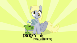 Size: 1024x576 | Tagged: safe, artist:oobrushstrokeoo, derpy hooves, pegasus, pony, g4, female, mare, peashooter, plants vs zombies