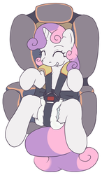 Size: 635x1087 | Tagged: artist needed, safe, sweetie belle, g4, car seat, cute, diaper, diasweetes, female, non-baby in diaper, seatie belt, solo