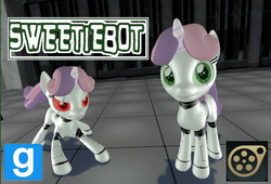 Size: 1060x720 | Tagged: safe, artist:digivee, artist:pika-robo, sweetie belle, pony, robot, unicorn, g4, 3d, downloadable, female, filly, foal, gmod, hooves, horn, model, red eyes, source filmmaker, source filmmaker resource, sweetie bot, text