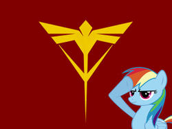 Size: 680x510 | Tagged: safe, rainbow dash, g4, female, gundam, mobile suit gundam, neo zeon, rainbow dash salutes, salute, solo