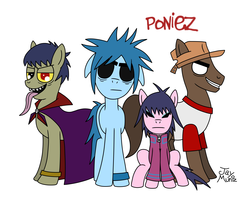 Size: 3072x2572 | Tagged: safe, artist:jay muniz, 2-d, gorillaz, high res, murdoc, noodle, ponified, russel