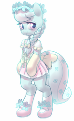 Size: 615x1007 | Tagged: safe, artist:mewball, silver spoon, earth pony, pony, semi-anthro, g4, bipedal, clothes, cute, dress, female, looking at you, mary janes, silverbetes, smiling, smiling at you, solo