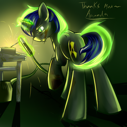 Size: 1006x1000 | Tagged: safe, artist:tiothebeetle, oc, oc only, pony, unicorn, magic, solo, welding