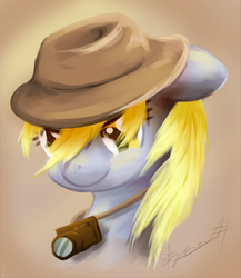 Size: 2277x2625 | Tagged: safe, artist:tiothebeetle, derpy hooves, pegasus, pony, g4, camera, female, hat, high res, mare, reporter, solo