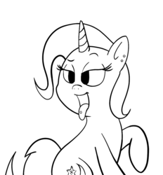 Size: 860x926 | Tagged: artist needed, safe, trixie, pony, unicorn, g4, female, mare, monochrome, piercing, solo, tongue out