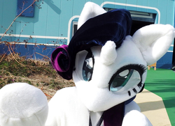 Size: 800x579 | Tagged: safe, artist:girlieginger, rarity, human, g4, cosplay, fursuit, irl, irl human, photo, solo