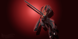 Size: 3000x1500 | Tagged: safe, artist:tiothebeetle, pony, angry, crossover, kirito, mouth hold, ponified, solo, sword, sword art online, weapon