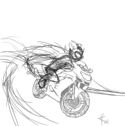 Size: 2880x2898 | Tagged: safe, artist:bloody--mascarade, scootaloo, g4, female, high res, monochrome, motorcycle, sketch, solo, wip