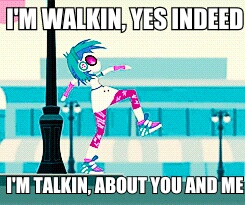 Size: 245x205 | Tagged: safe, dj pon-3, vinyl scratch, equestria girls, g4, music to my ears, rainbow rocks, canterlot city, fats domino, female, i'm walkin, image macro, meme, solo, song reference