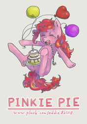 Size: 992x1403 | Tagged: safe, artist:kuang-han, pinkie pie, g4, balloon, cake, female, pixiv, solo