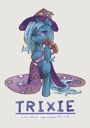 Size: 992x1403 | Tagged: safe, artist:kuang-han, trixie, pony, g4, bipedal, bouquet, female, pixiv, solo