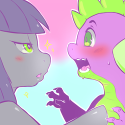 Size: 1280x1280 | Tagged: safe, artist:cold-blooded-twilight, maud pie, spike, g4, explicit source, fanfic art, mike, ship:maudspike