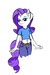 Size: 1000x1500 | Tagged: safe, artist:fearingfun, rarity, anthro, g4, belly button, belt, clothes, colored, female, jeans, midriff, short shirt, solo, t-shirt