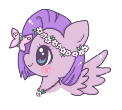 Size: 444x401 | Tagged: safe, artist:minessa, oc, oc only, oc:lulu belle, butterfly, blushing, floral head wreath, heart, necklace, solo