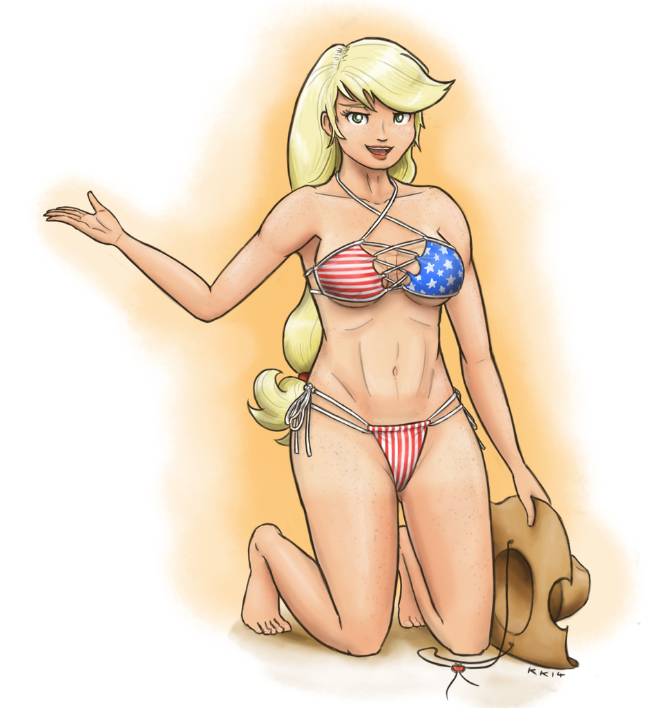 587941 Suggestive Artistking Kakapo Applejack Human Abs American Flag American Flag 5683