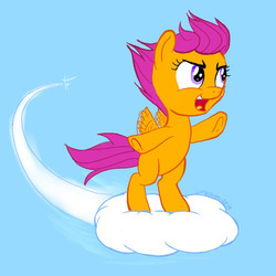 Size: 640x640 | Tagged: safe, artist:snapai, scootaloo, g4, cloud, female, scootaloo can't fly, solo