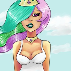 Size: 600x600 | Tagged: safe, artist:rainbowsprinklesart, princess celestia, human, g4, cleavage, female, humanized, solo