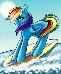 Size: 500x600 | Tagged: safe, artist:rainbowsprinklesart, rainbow dash, g4, female, solo, surfing