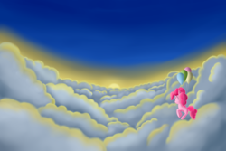 Size: 9600x6400 | Tagged: safe, artist:techrainbow, pinkie pie, g4, absurd resolution, balloon, cloud, cloudy, then watch her balloons lift her up to the sky