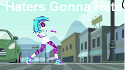 Size: 576x324 | Tagged: safe, edit, edited screencap, screencap, dj pon-3, vinyl scratch, equestria girls, g4, music to my ears, my little pony equestria girls: rainbow rocks, animated, canterlot city, clothes, female, haters gonna hate, leggings, solo