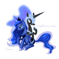 Size: 1000x1000 | Tagged: safe, artist:kasoke, nightmare moon, princess luna, g4, duality, female, pixiv, solo