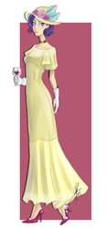 Size: 600x1296 | Tagged: safe, artist:ladyamaltea, rarity, human, g4, sweet and elite, choker, clothes, dress, drink, female, gloves, hat, high heels, humanized, solo
