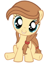Size: 424x567 | Tagged: safe, artist:avisola, oc, oc only, oc:cream heart, earth pony, pony, g4, cute, female, filly, foal, grin, hooves, looking at you, simple background, sitting, smiling, solo, teeth, text, white background, younger