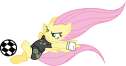 Size: 1279x676 | Tagged: safe, artist:ironm17, fluttershy, pegasus, pony, g4, clothes, female, football, frown, germany, glare, gloves, goalkeeper, gritted teeth, jersey, kicking, mare, short-sleeved goalkeeper jersey, simple background, solo, spread wings, transparent background, world cup
